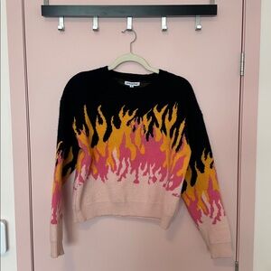Vibrant Flame Pattern Sweater - Black, Yellow, Pink